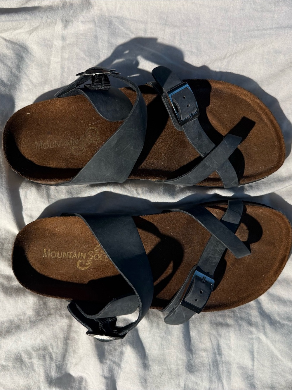 Mountain Soles Black Leather Crossover Sandals